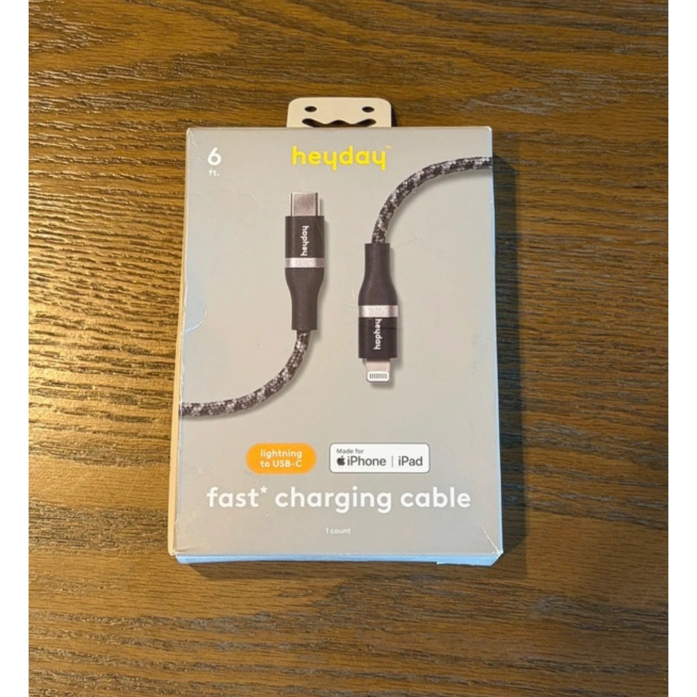 Heyday 6ft Fast Charging Cable USB-C to Lightning Braided Black White MFi PD